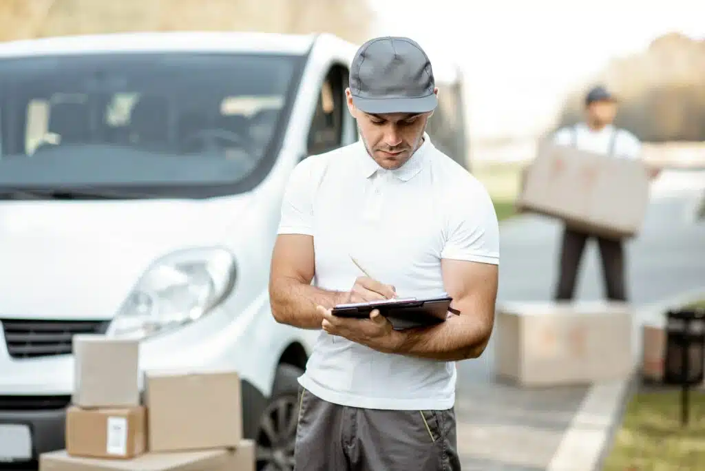 Couriers delivering parcels by car